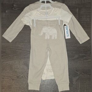 Carter's Cream and Tan Elephant Onesie Set